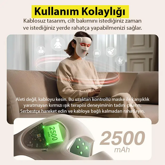 EZERE Yüz İçin Şarjlı 9 Modlu Kızılötesi & Kırmızı Işık Terapisi Maskesi – 480 Boncuklu LED Cilt Bakım Masajı Ev Tipi Işık Terapisi-1852