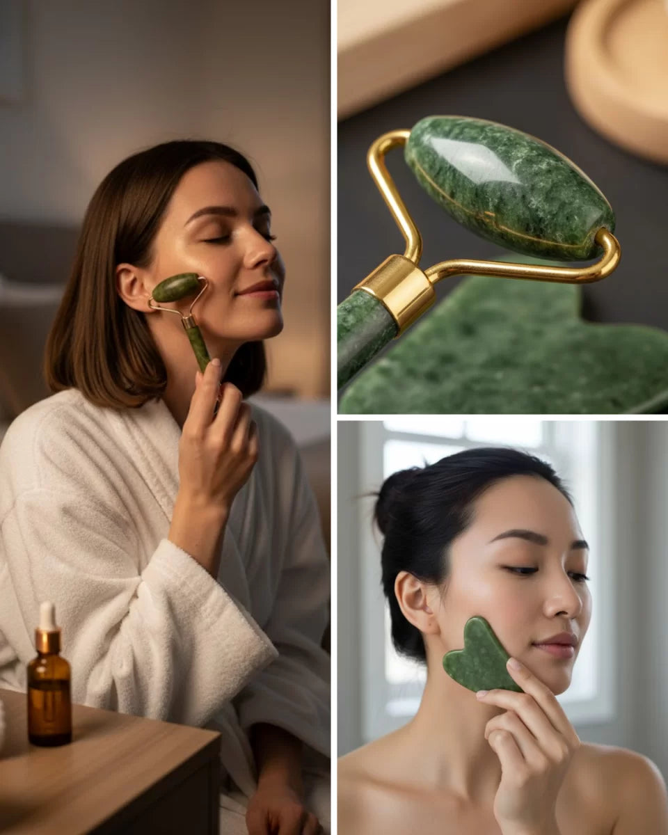 2 Parça Jade Stone Cilt Bakım Seti Şişkinlik Karşıtı Yüz Masajı